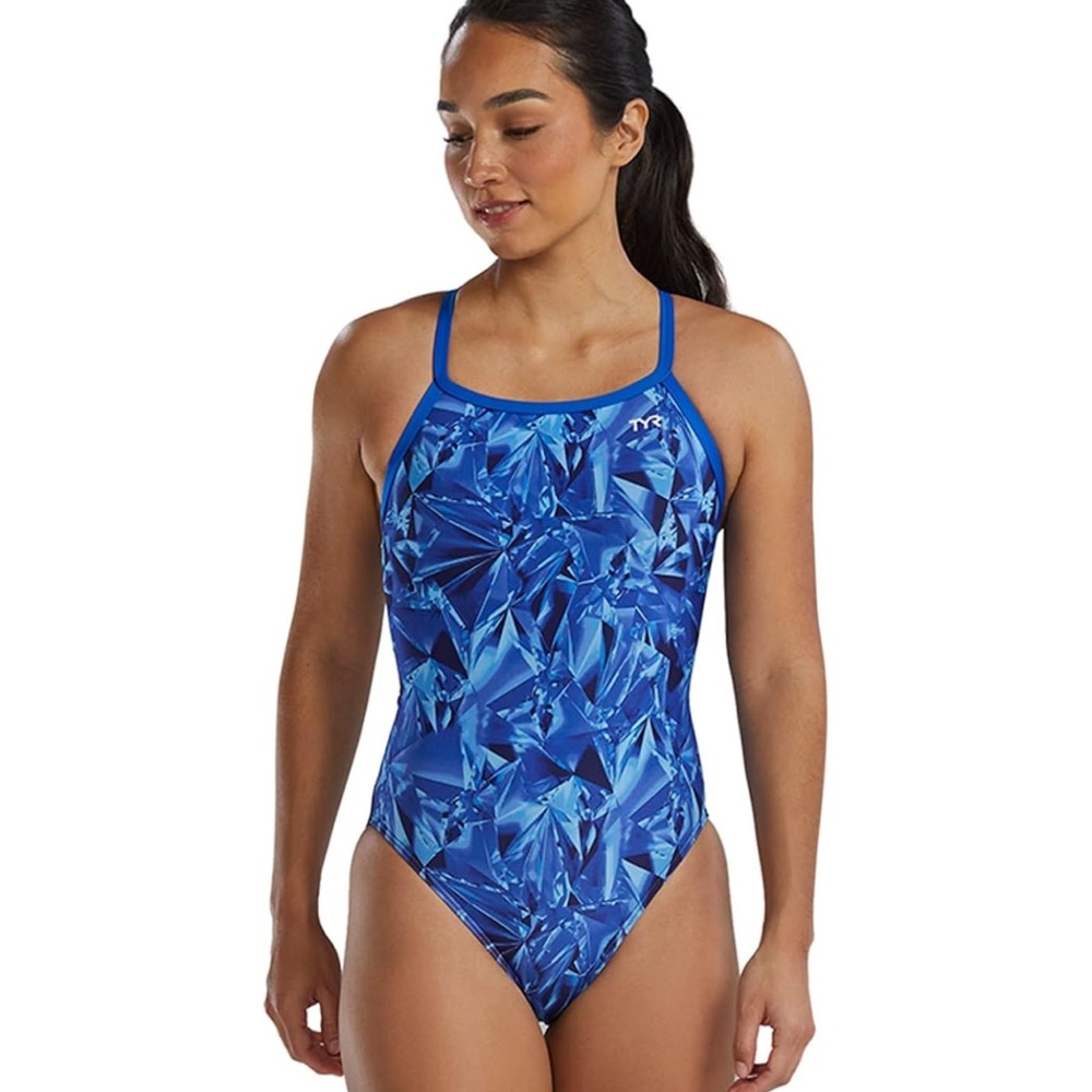 TYR Women’s Durafast Elite Diamondfit Swimsuit Blue Crystal Size 28
